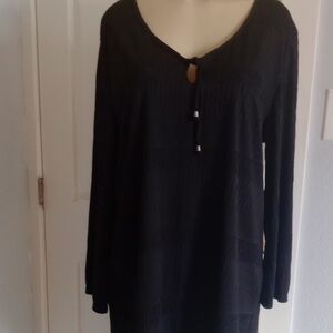 Dotti Black Knit Blouse with Front Tie